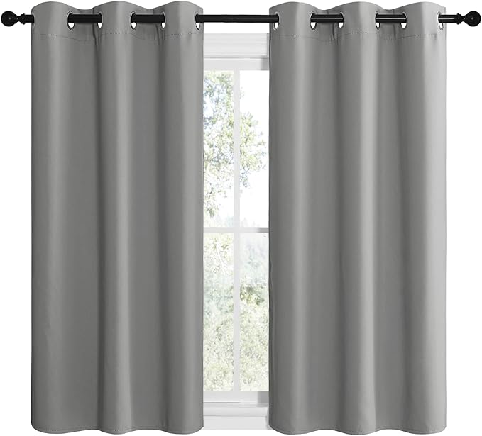 NICETOWN Silver Grey Thermal Insulated Grommet Blackout Curtains, Kids Window Drape Panel for Nursery, Privacy Short Curtains (2 Panels, W42 x L48 -Inch)