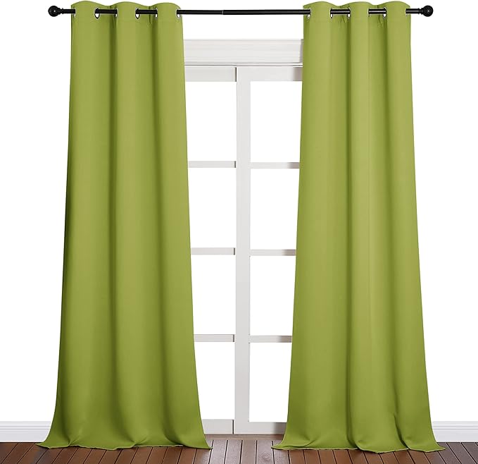 NICETOWN Room Darkening Window Panels - Fresh Green Thermal Insulated Curtains 90 inches Length for Bedroom (42 inches Width, Double Pieces)