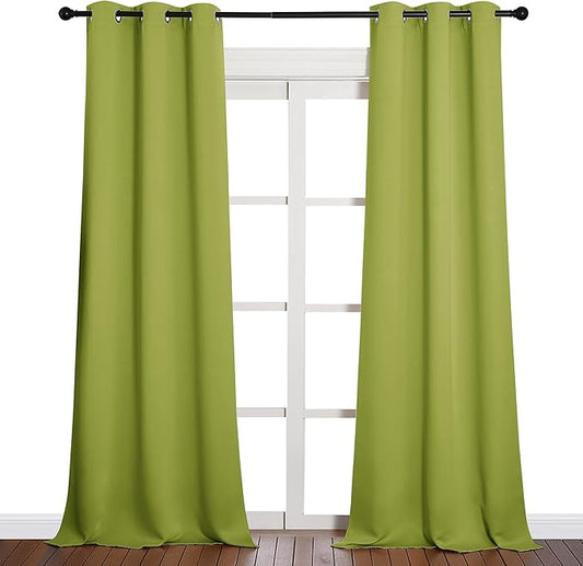 NICETOWN Room Darkening Window Panels - Fresh Green Thermal Insulated Curtains 90 inches Length for Bedroom (42 inches Width, Double Pieces)