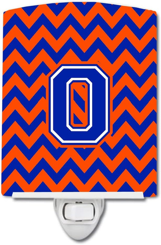 Caroline's Treasures CJ1044-OCNL Letter O Chevron Orange and Blue Ceramic Night Light Compact, UL-Certified, Ideal for Bedroom, Bathroom, Nursery, Hallway, Kitchen, 6x4x3, Multicolor