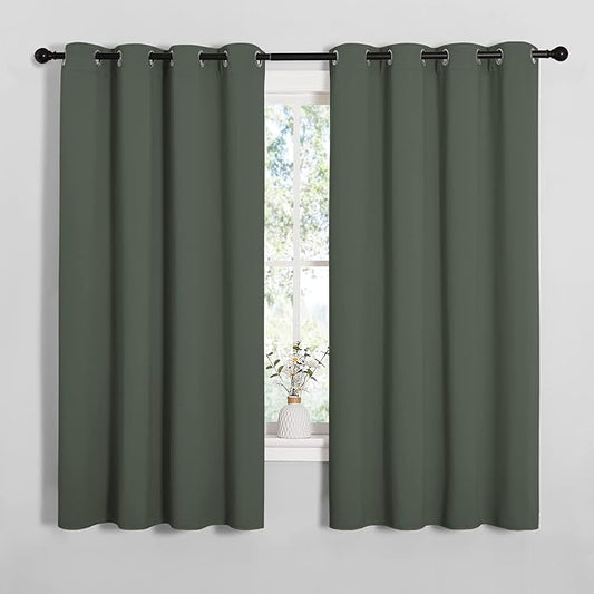 NICETOWN Thermal Insulated Curtains Blackout Draperies, Window Treatment Solid Grommet Room Darkening Drape Panels for Bedroom (Dark Mallard, Set of 2, 55 by 68 inches Long)