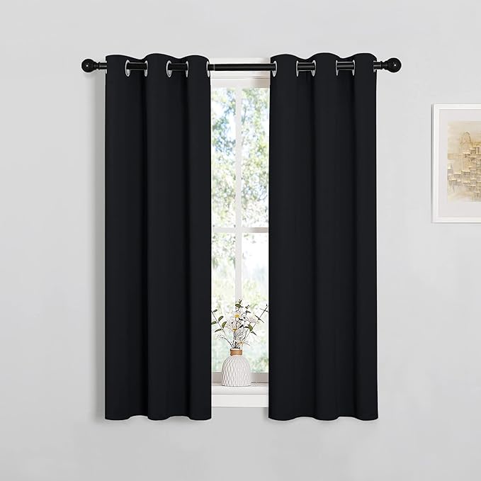 NICETOWN Halloween Cafe Blackout Curtains and Drapes for Shack, 2 Panels, 29 inches Wide by 40 inches Long,Black, Solid Thermal Insulated Grommet Blackout Drapery Panels for Window