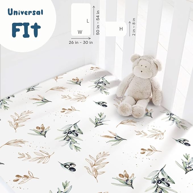 Pack n Play Sheets Fitted 2 Pack, Stretchy Ultra Soft Jersey Knit Pack and Play Sheets, Universal Fitted Portable/Mini Crib Mattresses Snug and Safe, Oliver Flora for Boy and Girl