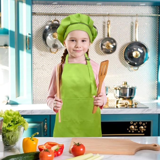 SUNLAND Kids Apron and Hat Set Children Chef Apron for Cooking Baking Painting