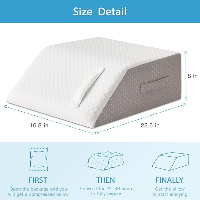 Leg Elevation Pillow for After Surgery, Leg Pillow Elevation Blood Circulation, Memory Foam Leg Wedge for Elevation for Swelling, Foot Elevation Pillow Post Surgery 23.6×16.8×8 Inch White/Grey