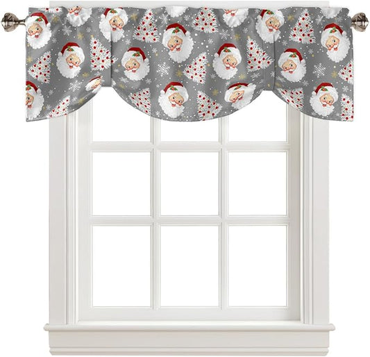 Grey Christmas Blackout Tie Up Valance Curtains for Kitchen Windows Santa Claus Merry Christmas Tree Window Toppers Balloon Shades for Living Room/Bathroom/Bedroom,1 Panel, 42" X 12", Winter Snowflake