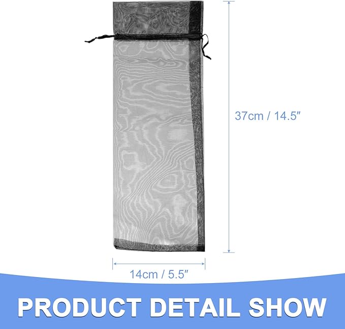 Organza Wine Bags, 18 Pcs Reusable Wine Bottle Bags with Drawstring Fits for Party Favor Gift Wrapping - Mesh Wine Decoration Supplies - (14.5-inch x 5.5-inch, Black)