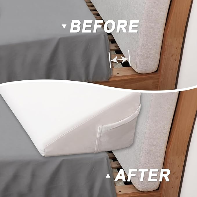 WdFour Bed Wedge Pillow, Close Off Headboard, Wall and Mattress Gap. Incline, Slanted Sweat-Proof Pillow for Neck and Back Pain Relief Anti-snoring for Comfortable Sleeping.(Off-White,60Wx10Dx6H)