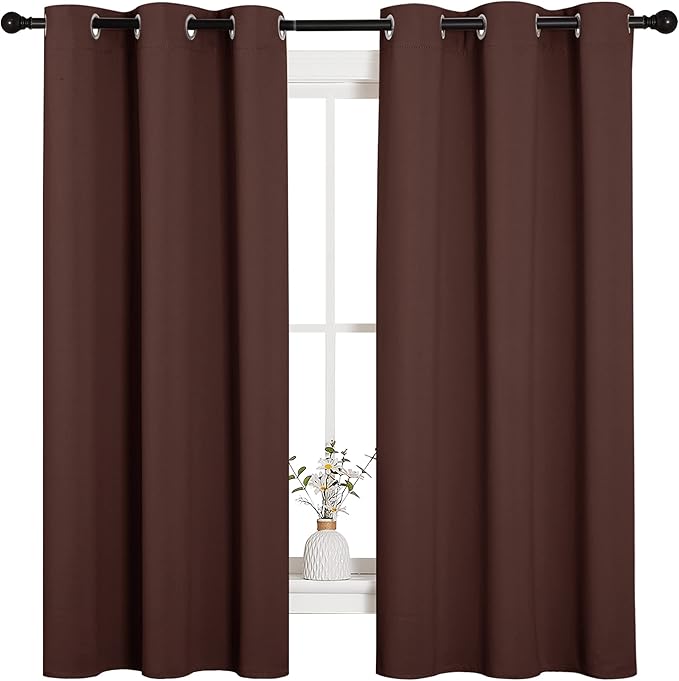 NICETOWN Nursery Essential Thermal Insulated Solid Grommet Top Blackout Curtains, Home Decoration Privacy Curtains for Bedroom (Chocolate Brown, 1 Pair, 42 x 63 inches)