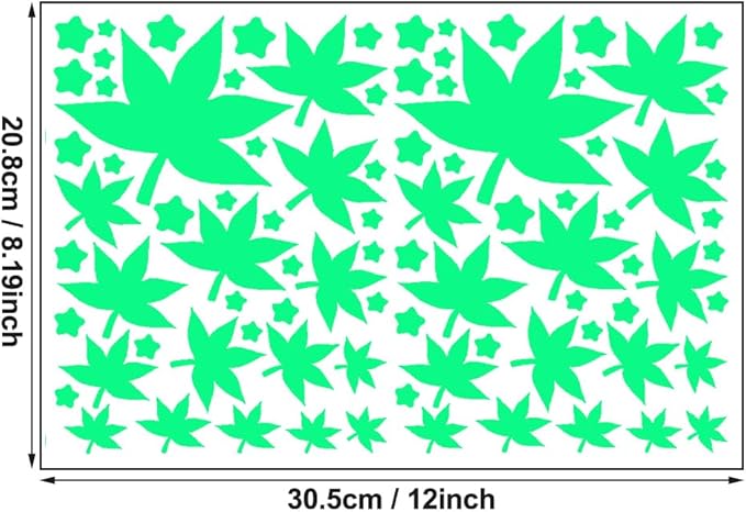 Glow in The Dark Leaf Wall Stickers for Home,64pcs PET Plant Wall Stickers for Bedrooms, Leaf Stickers Wall Decals for Boys and Girls Room, Cute Plant Decals Stickers for Room Walls(Leaf 1)