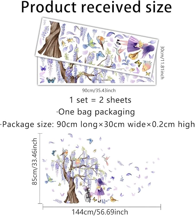 GGCC 7 FLAG Purple Theme Wall Stickers Set - Stylish Home Decor with Tree, Bird, Butterflies, and Flowers