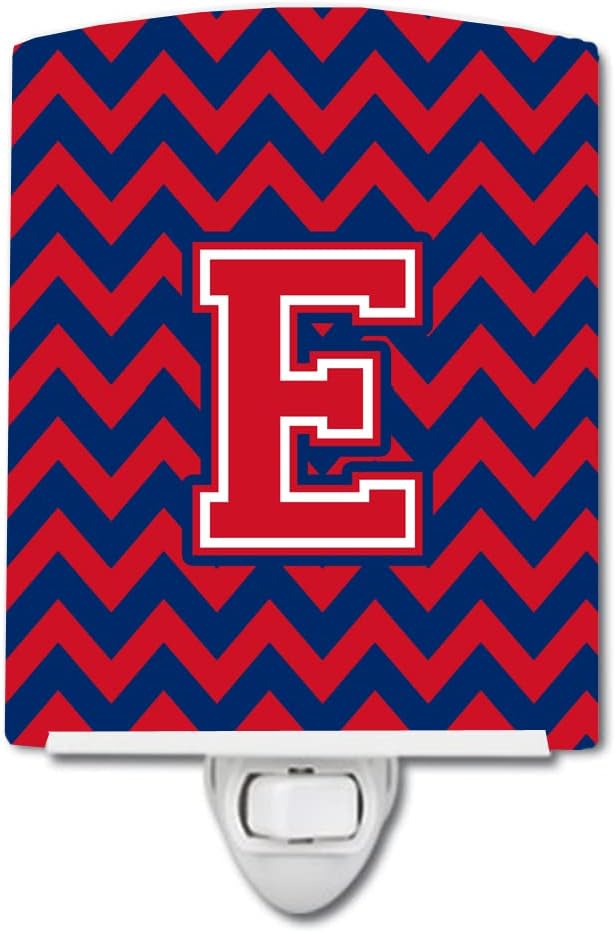 Caroline's Treasures CJ1054-ECNL Letter E Chevron Yale Blue and Crimson Ceramic Night Light Compact, UL-Certified, Ideal for Bedroom, Bathroom, Nursery, Hallway, Kitchen, 6x4x3, Multicolor
