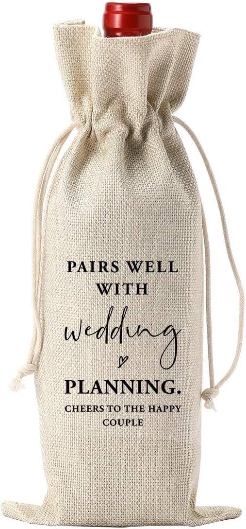 Engagement Gift for Couples Wine Bag, Engagement Wedding Party Decoration, Wedding Wine Gift Bag, Pairs Well With Planning A Wedding Wine Bag, Engagement Wedding Gift Ideas Wine Bottle Bag