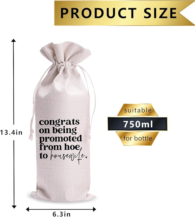 Congrats on Being Promoted from Hoe to Housewife Mr and Mrs Wedding Gift Engagement Gift Bag For Couples bride Newly Engaged Gift Wine Tote Bridal Shower Gift