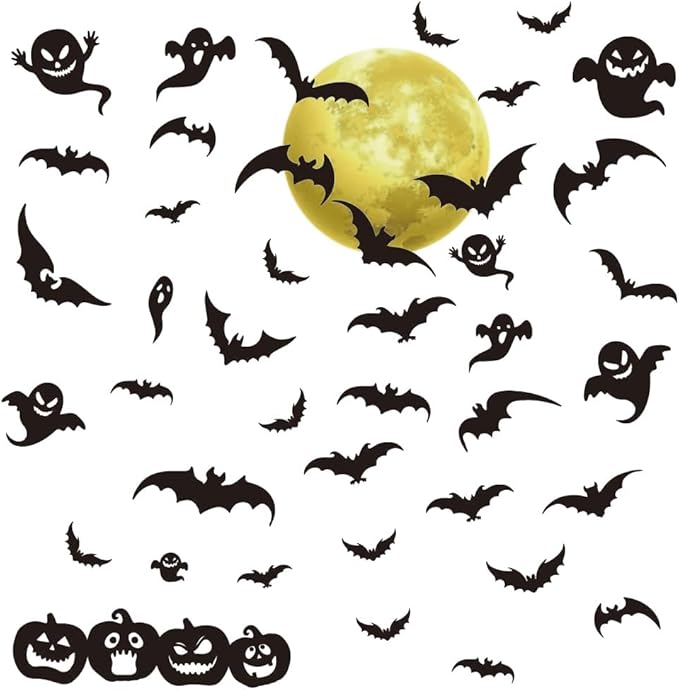 SUPERDANT Halloween Wall Stickers Moon Devil Wall Decals Terror Pumpkins Wall Sticker Halloween Stickers for Kids Halloween Window Decoration for Halloween Party Decorations