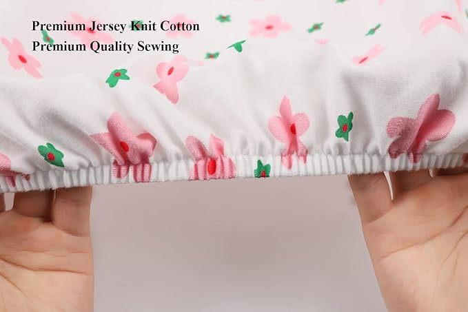 Bassinet Sheets Compatible with AMKE 3 in 1 Bassinet(35" X 20"), Milliard, MiClassic and TCBunny Bassinet, 2 Pack, 100% Jersey Knit Cotton 190GSM, Ultra Soft Breathable, Floral and Pink