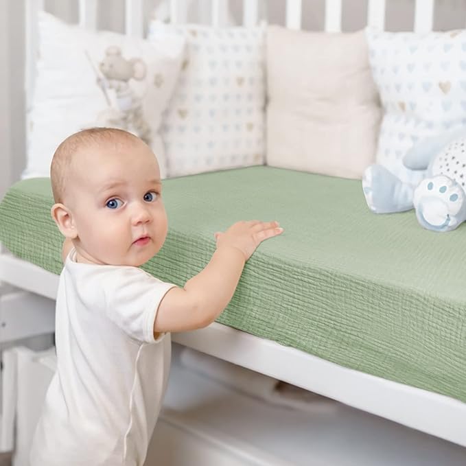 Lulu moon Muslin Crib Sheet Fitted Crib Mattress Sheet for Boys and Girls, 28"x 52" Sage