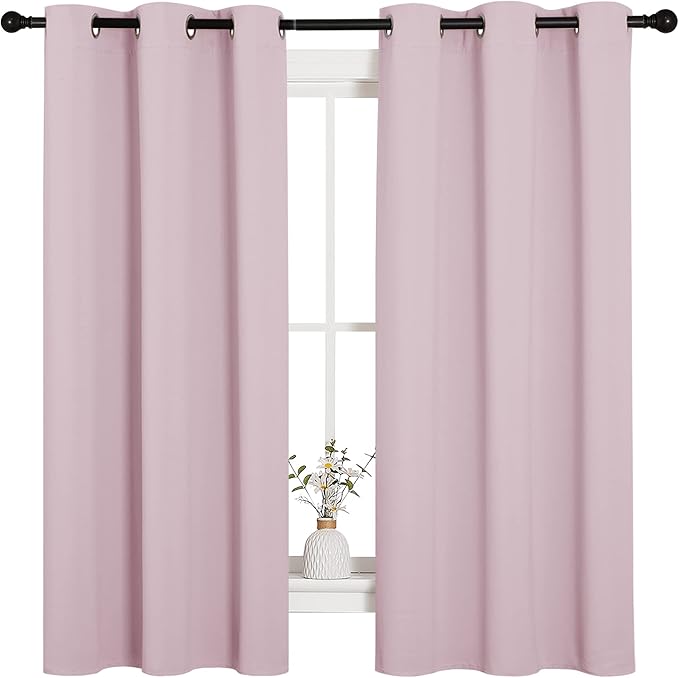 NICETOWN Nursery Essential Thermal Insulated Solid Grommet Top Blackout Curtains/Drapes (1 Pair, 42 x 63 inches in Baby Pink)