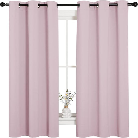 NICETOWN Nursery Essential Thermal Insulated Solid Grommet Top Blackout Curtains/Drapes (1 Pair, 42 x 63 inches in Baby Pink)