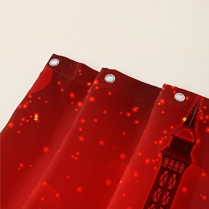 AILONEN Red Rose Shower Curtain for Bathroom, Romantic Eiffel Tower Love Hearts Printed Bathroom Curtain,72" W*84" H Polyester Waterproof Bath Curtain with 12 Hooks