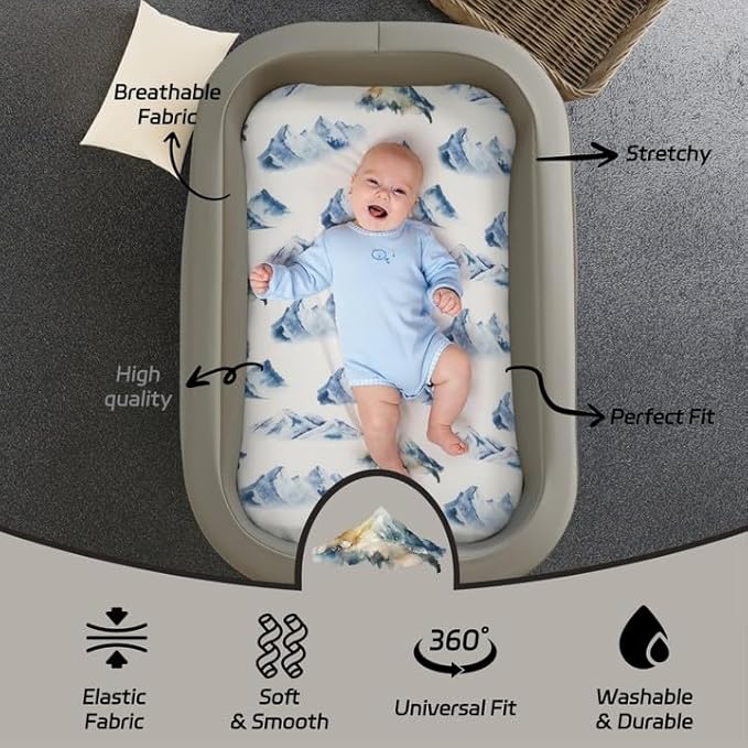 4 Pack Breathable Bassinet Sheets for Baby Boys Neutral Unisex Soft Bassinet Fitted Sheets for Toddler Travel Bassinet (Mountain)
