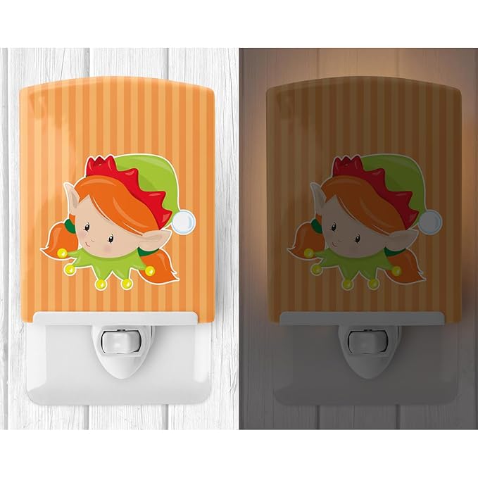 Caroline's Treasures BB8669CNL Christmas Ginger Girl Elf Ceramic Night Light Compact, UL-Certified, Ideal for Bedroom, Bathroom, Nursery, Hallway, Kitchen, 6x4x3, Multicolor