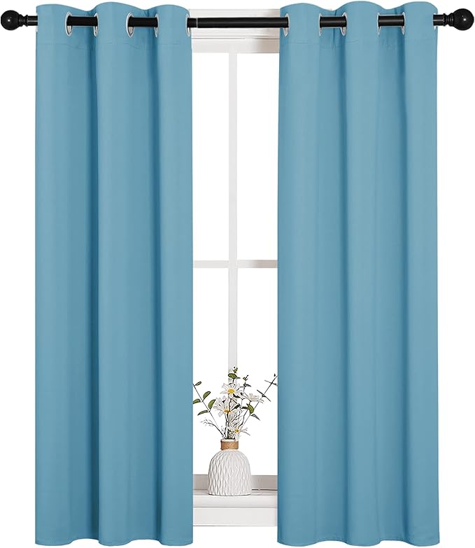 NICETOWN Thermal Insulated Curtains Blackout Draperies, Window Treatment Solid Grommet Room Darkening Drape Panels for Bedroom (Teal Blue, Set of 2, 29 by 45 inches Long)