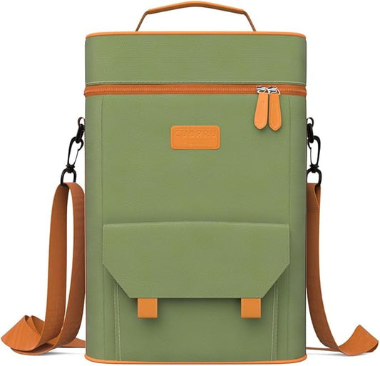 Premium Yerba Mate Kit Carrier Tote Bag - Double Layer Waterproof 2 Wine Bottle Pockets Portable Bag for Travel, Picnic, Beach