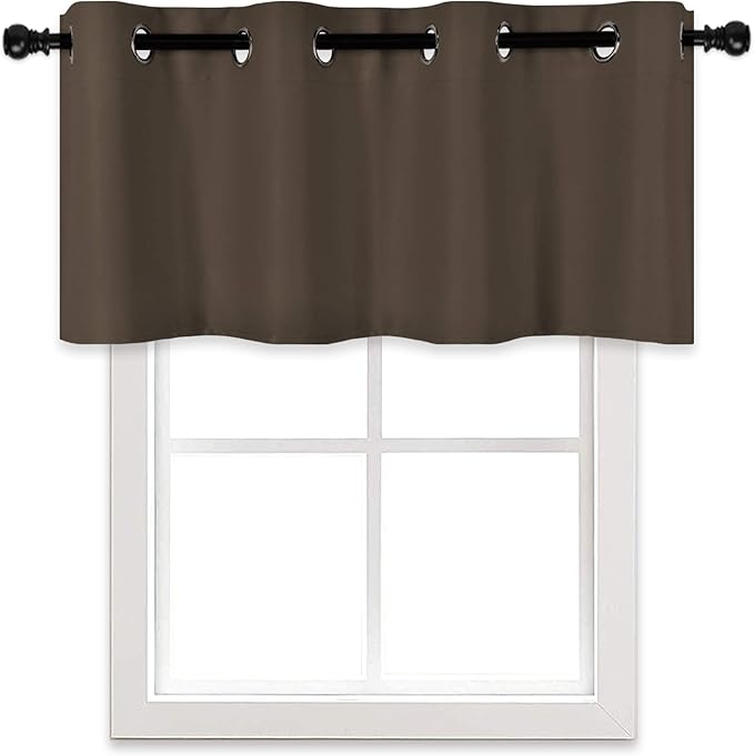 Solid Grommet Top Brown Valance for Kitchen Windows Blackout Curtain Valance for Living Room Short Straight Drape Valance for Bedroom Kids Room/Cafe/Loft 52X18 1 Panel Coffee Brown
