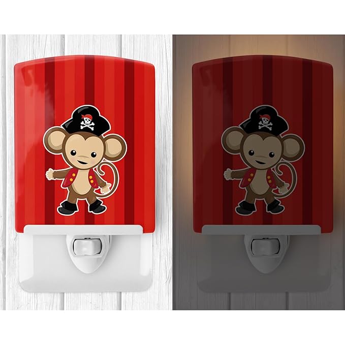 Caroline's Treasures BB8976CNL Pirate Monkey Red #2 Ceramic Night Light Compact, UL-Certified, Ideal for Bedroom, Bathroom, Nursery, Hallway, Kitchen, 6x4x3, Multicolor