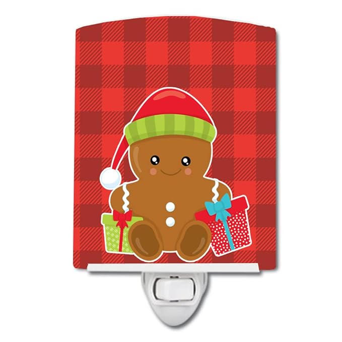 Caroline's Treasures BB8778CNL Christmas Gingerbread Presents Ceramic Night Light Compact, UL-Certified, Ideal for Bedroom, Bathroom, Nursery, Hallway, Kitchen, 6x4x3, Multicolor