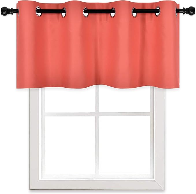 Coral Colored Valance for Bedroom Blackout Curtain Valance for Bathroom Window Treatment for Living Room Short Straight Drape Valance for Bedroom Kids Room 52X18 Inch 1 Panel