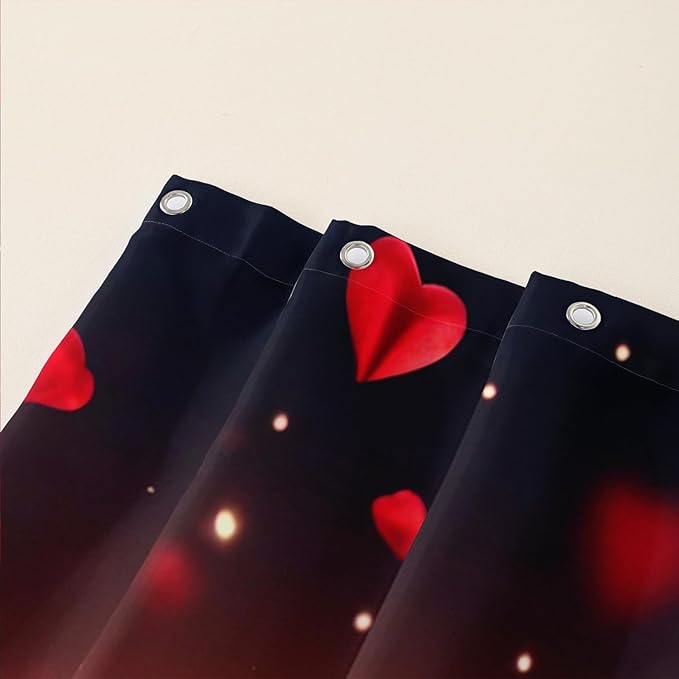 AILONEN 3D Rose Shower Curtain for Bathroom, Red Rose Hearts Print Bath Curtain,Romantic Rose Flower Shower Curtain Decoration Waterproof with 12 Plastic Hooks, 48" W*72" H