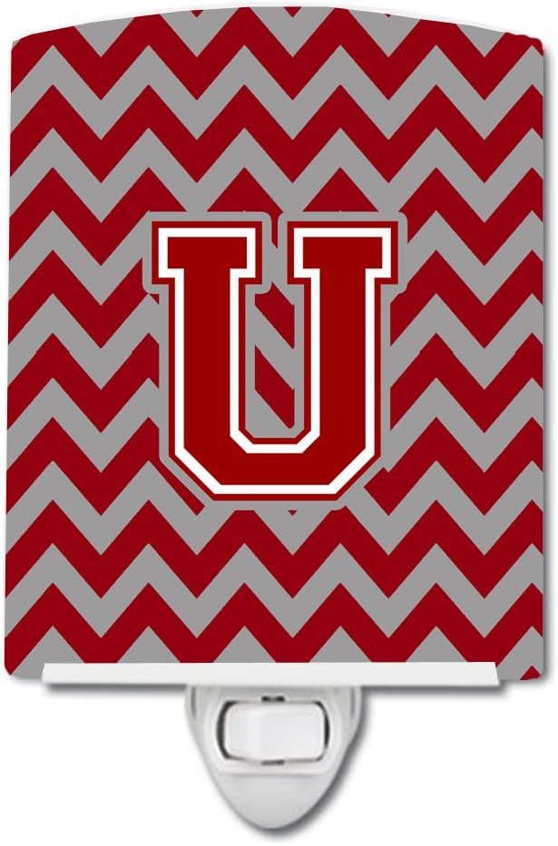 Caroline's Treasures CJ1049-UCNL Letter U Chevron Maroon and White Ceramic Night Light Compact, UL-Certified, Ideal for Bedroom, Bathroom, Nursery, Hallway, Kitchen, 6x4x3, Multicolor