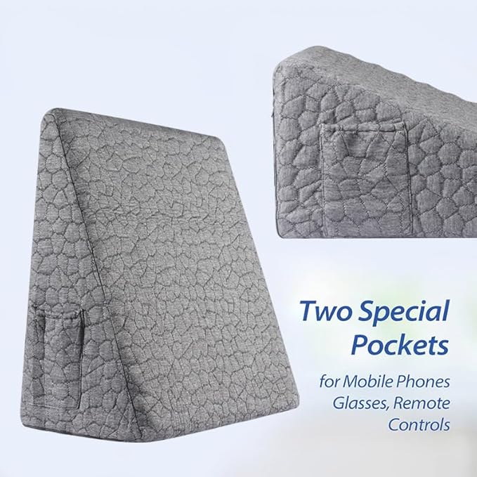 Triangle Wedge Pillow for Sleeping Bed Wedge Pillow for After Surgery Elevated Pillow Wedge for Acid Reflux Gerd Snoring Back Pain, 2 Exclusive Pockets | Cooling Gel Memory Foam Top