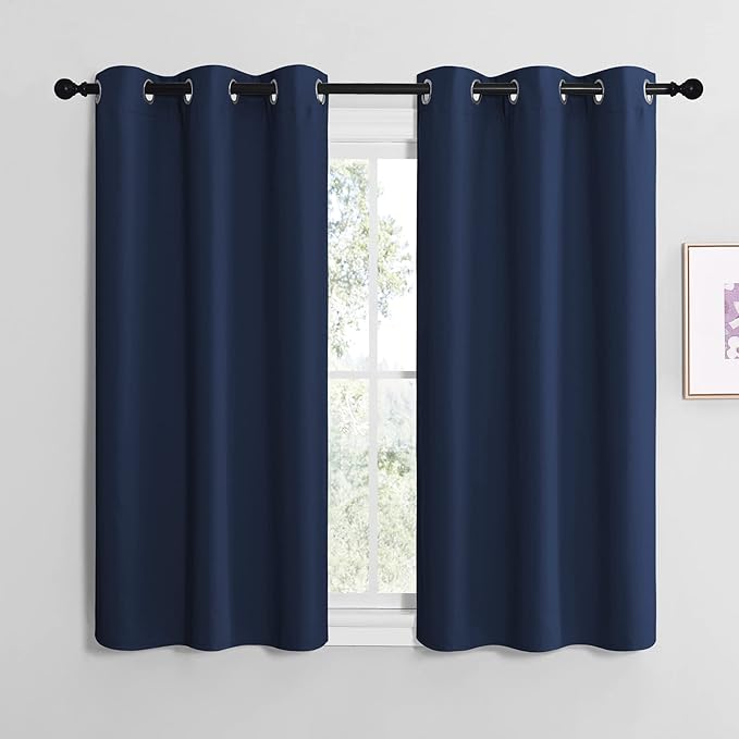 NICETOWN Blackout Curtain Panels, Window Treatment Energy Saving Thermal Insulated Solid Grommet Blackout Drapes/Draperies (Navy, 1 Pair, 42 by 50-inch)