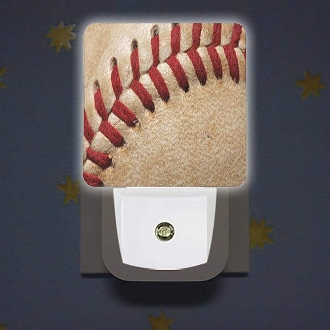 LED Night Lights Lamp with Dusk to Dawn Sensor, Close Up of A Baseball Threads Night Lamp, Night Lights Plug Into Wall for Kids Room, Bedroom, Bathroom, Kitchen, Hallway