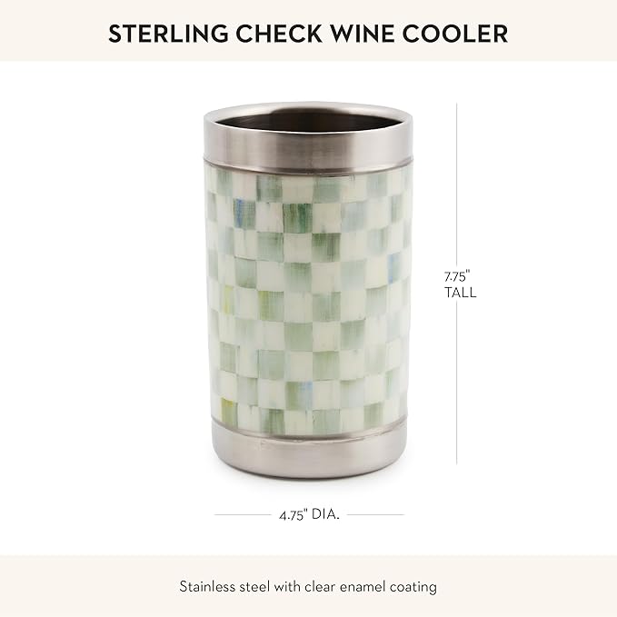 MACKENZIE-CHILDS 3260 Wine Cooler, Champagne and Wine Ice Bucket, Wine Bar Accessories, 1 Gallon, Gray-and-White Sterling Check