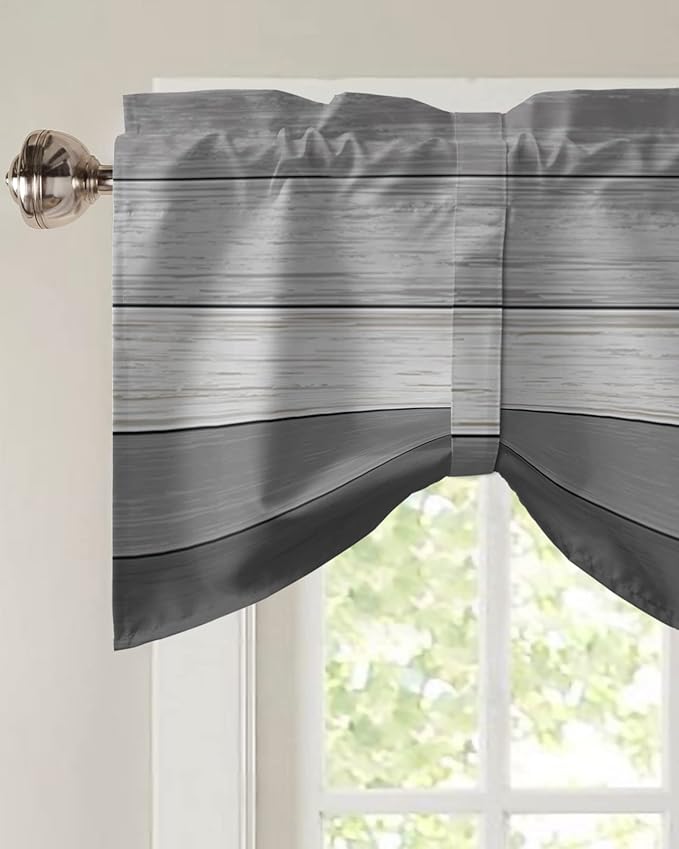 Farmhouse Blackout Tie Up Valance Curtains for Kitchen Windows, Grey Blackout Tie Up Window Toppers Balloon Shades for Living Room/Bathroom/Bedroom,1 Panel,42" X 18"