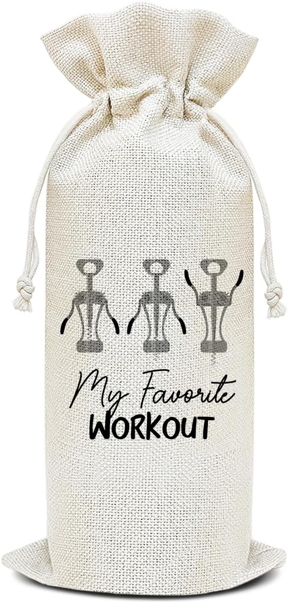 My Favorite Workout - Wine Canvas Bag, Funny Wine Gift Bag, Birthday Gifts for Women Coworker Wine Lover Gifts Wine Bags for Wine Bottles, Wine Gifts With Drawstring Holiday Party Decoration -WB29