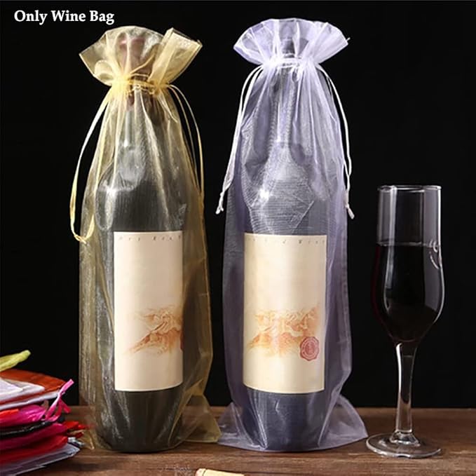 Kakalote 30pcs Sheer Organza Wine Bags, Design Fine Mesh Wine Gift Bag, Reusable Bottle Bags for Travel, Wedding, Birthday, and Dinner Party(Light Purple)