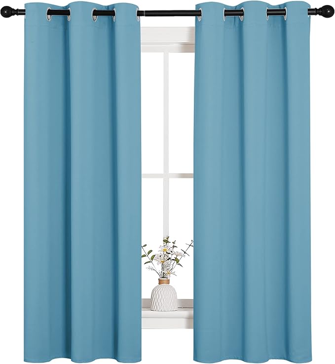 NICETOWN Thermal Insulated Curtains Blackout Draperies, Window Treatment Solid Grommet Room Darkening Drape Panels for Bedroom (Teal Blue, Set of 2 Panels, 34 by 63 inches Long)