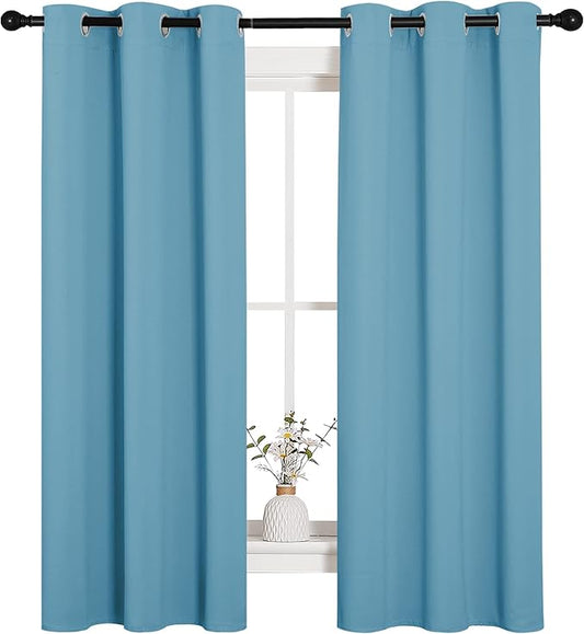 NICETOWN Thermal Insulated Curtains Blackout Draperies, Window Treatment Solid Grommet Room Darkening Drape Panels for Bedroom (Teal Blue, Set of 2 Panels, 34 by 63 inches Long)