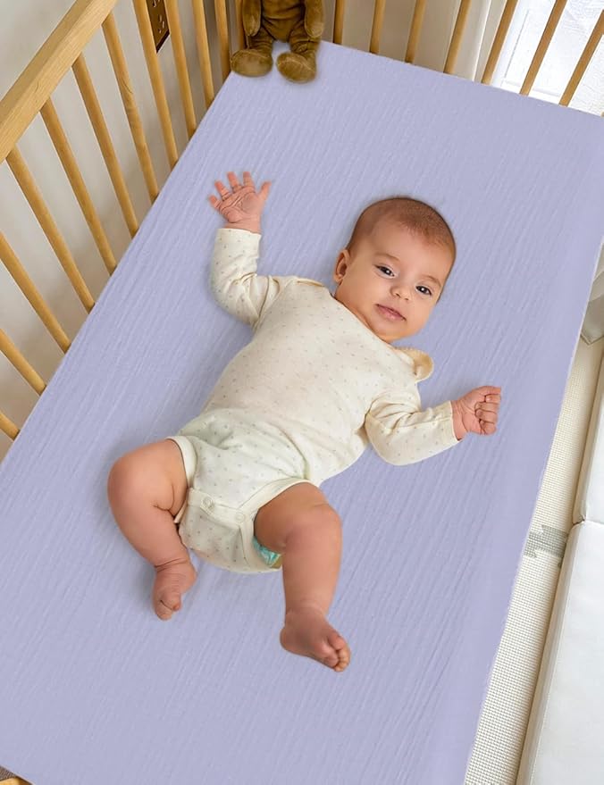 Purple Bassinet Mattress Sheets Girls, 32"x16" Muslin Bassinet Fitted Sheets for Rectangle, Oval, Hourglass Bassinet Mattress, Moses Basket Sheets (46B-02)