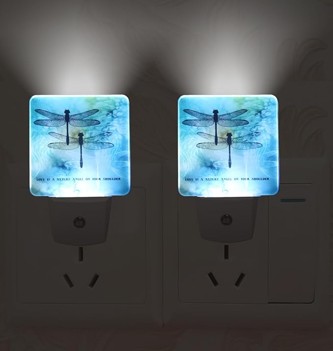 Dragonfly Nature Angel Plug-in LED Night Light,Smart Auto Dusk to Dawn Sensor Nightlights Plug into Wall,White Energy Efficient Night light for Teen Girls Kids Bedroom,Bathroom,Kitchen,Stairs,Hallway