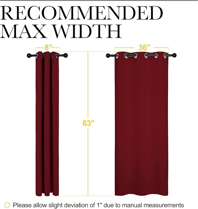 NICETOWN Holiday Christmas Decor Thermal Insulated Solid Grommet Blackout Curtains/Drapes for Living Room (1 Pair, 42 by 63 inches, Burgundy Red)