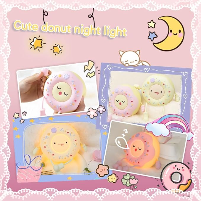 Donut Lamp Donut Night Light - Silicone Nursery LED Night Light Gift for Boys Girls, Rechargeable Cute Night Light for Kid Room Decor - White