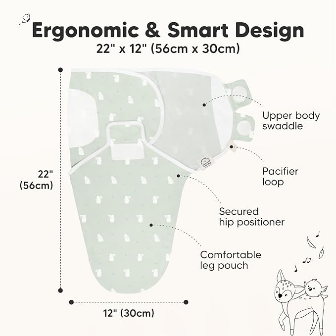 KeaBabies 3-Pack Organic Baby Swaddle Sleep Sacks - Newborn Swaddle Sack, Ergonomic Baby Swaddles 0-3 Months, Swaddles for Newborns,Baby Sleep Sack,Baby Swaddle Blanket Wrap,Baby Essentials (Bunnies)