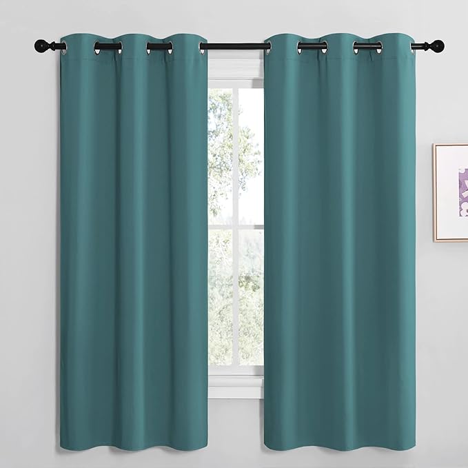 NICETOWN Kitchen Blackout Curtains 48 inches Long, Thermal Insulated Solid Grommet Blackout Curtains/Drapes/Panels for Dining Room (Sea Teal, 1 Pair, 42 by 68-Inch)
