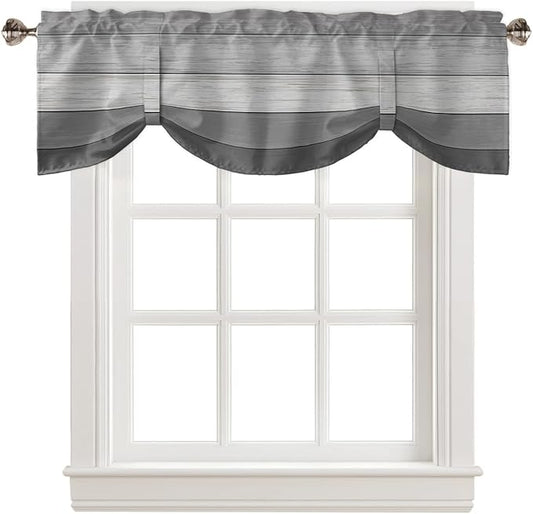 Farmhouse Blackout Tie Up Valance Curtains for Kitchen Windows, Grey Blackout Tie Up Window Toppers Balloon Shades for Living Room/Bathroom/Bedroom,1 Panel,54" X 18"